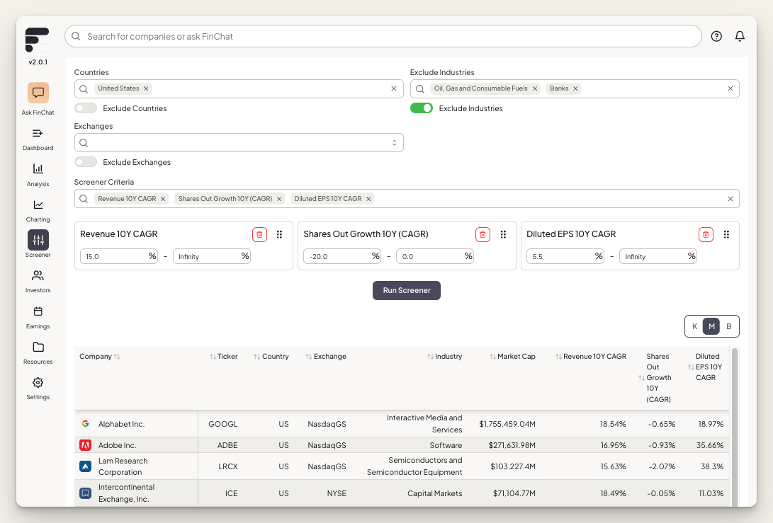 FinChat Stock Screener