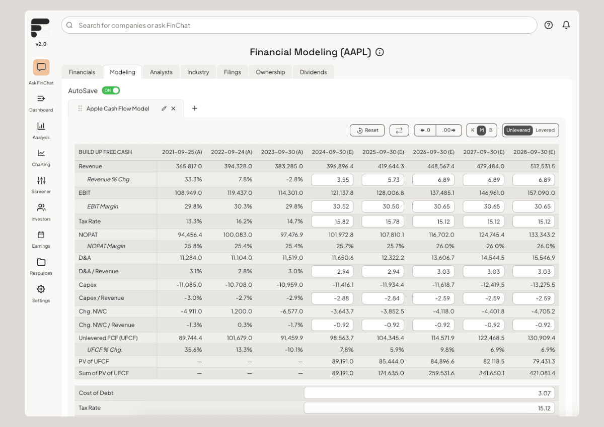 FinChat Financial Modeling Feature