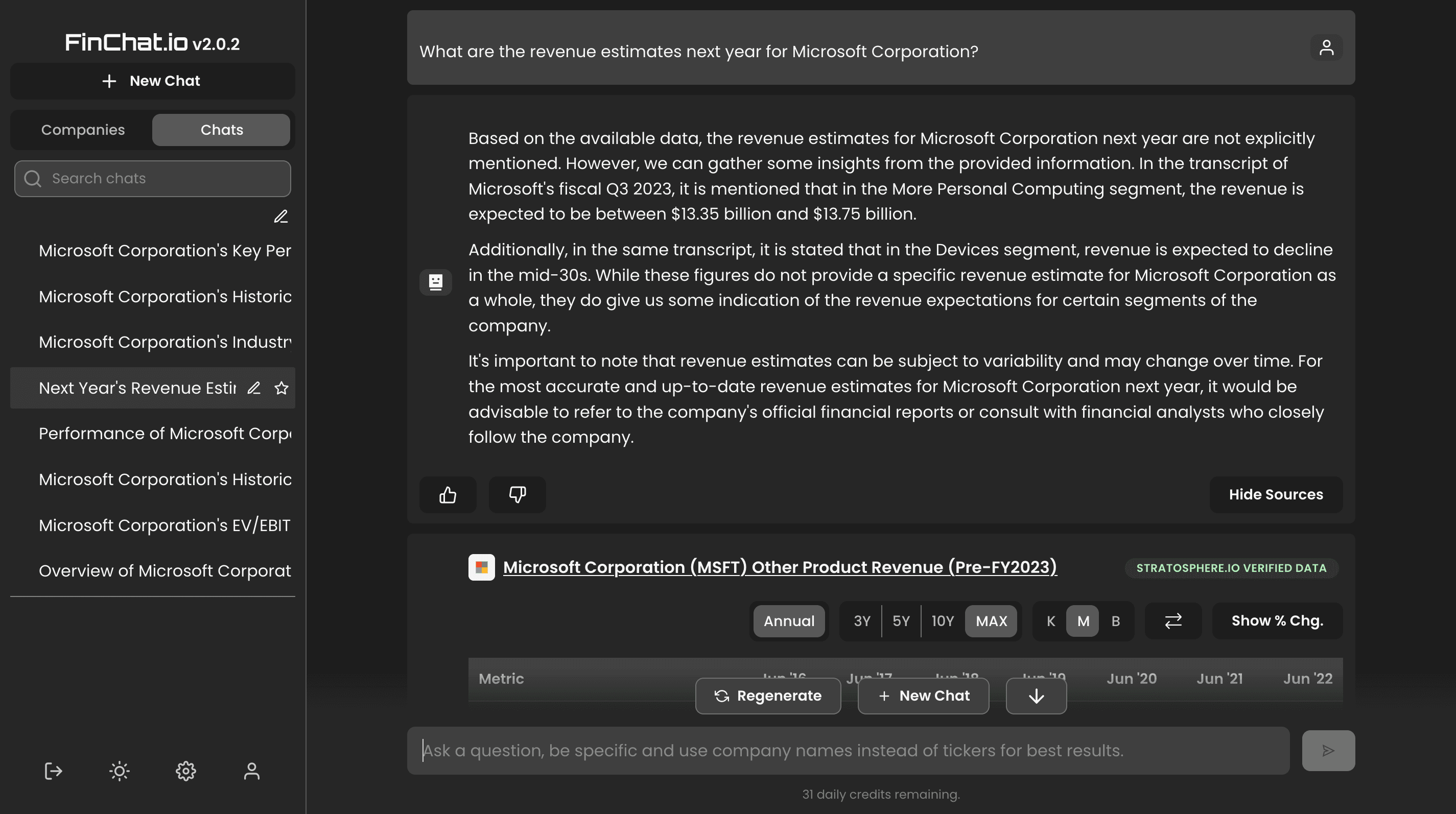 FinChat - MSFT Revenue Est.