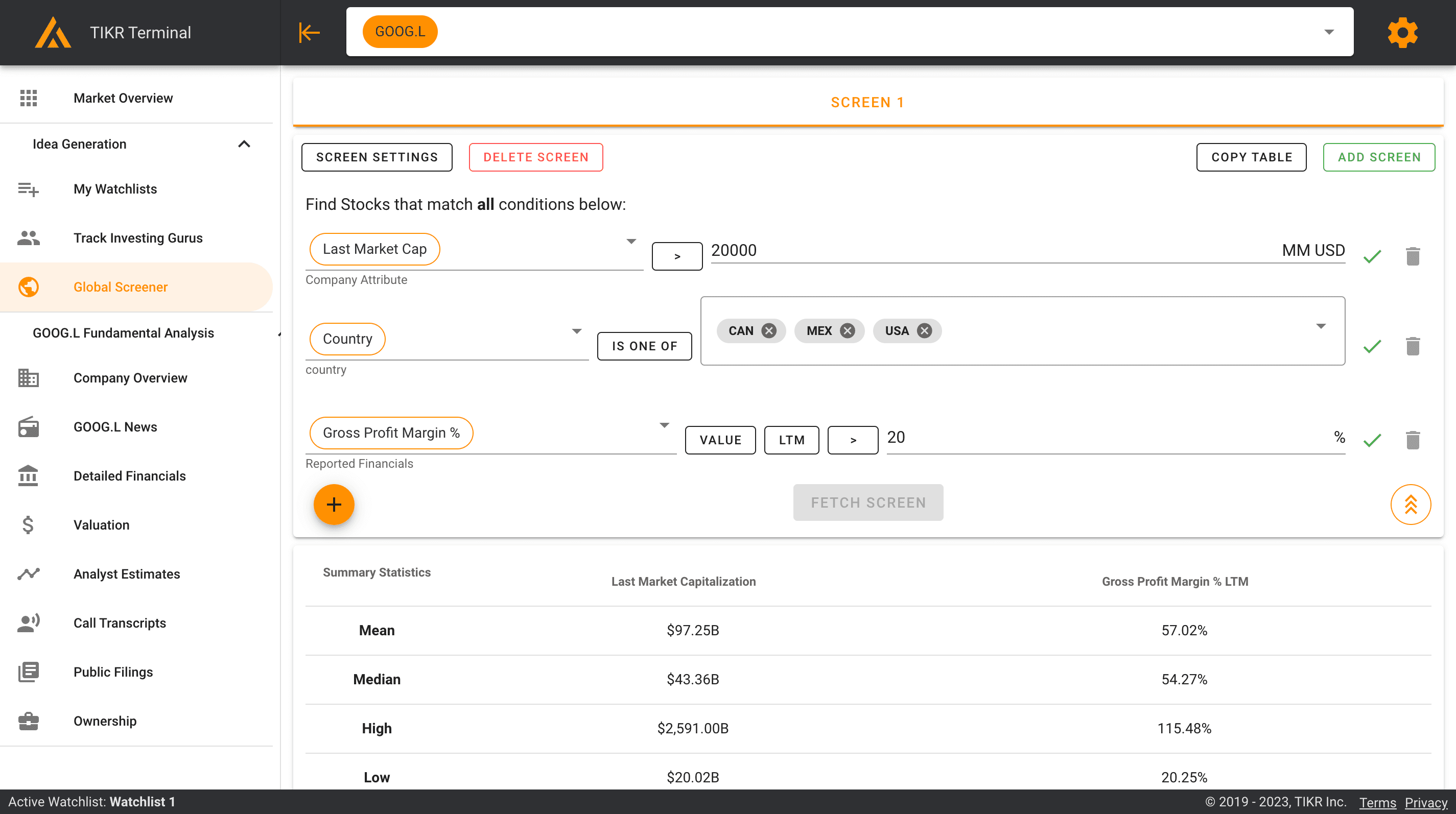 Tikr Screener Feature