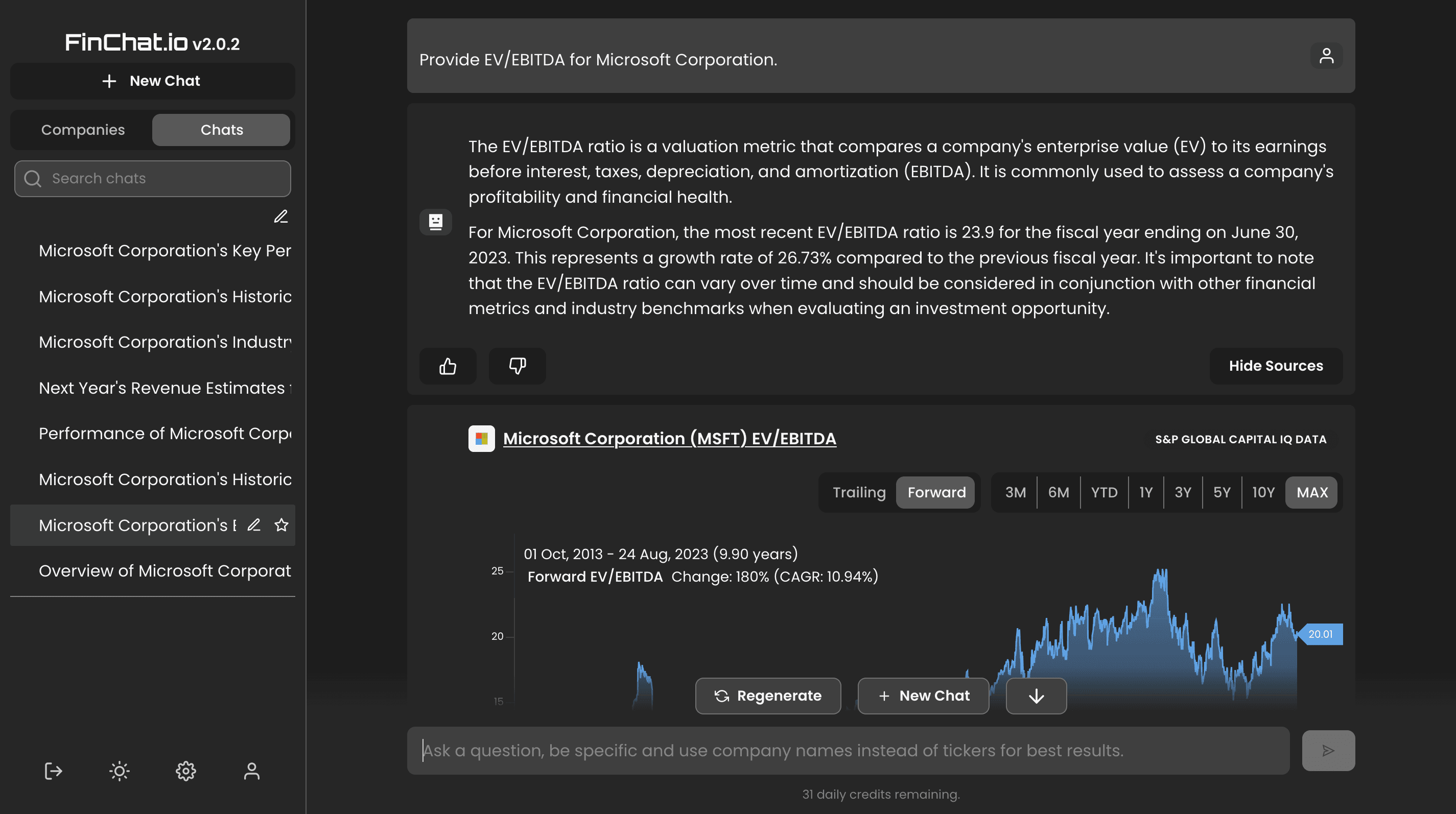 FinChat - MSFT EV/EBITDA
