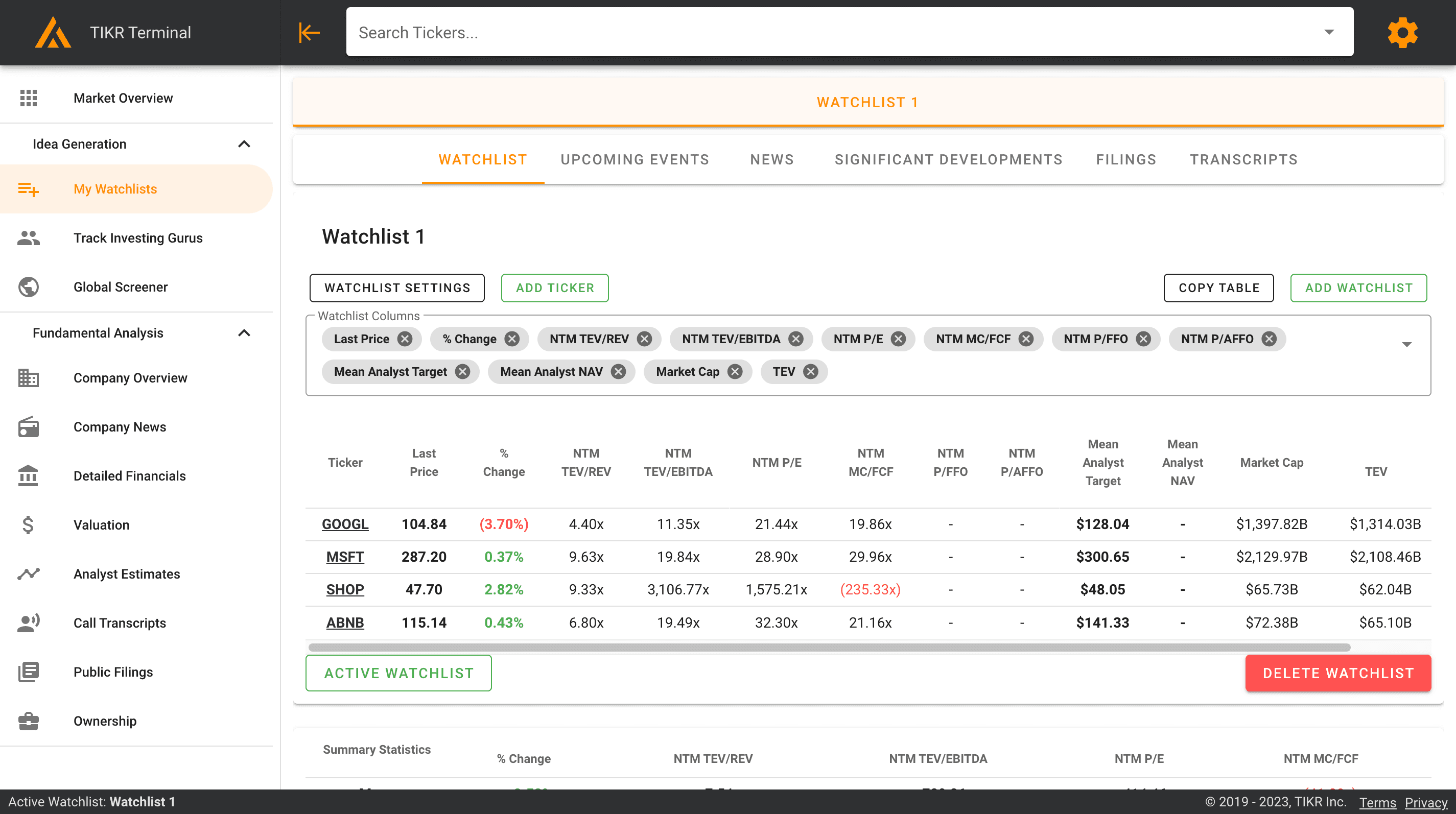 Tikr Watchlist Feature