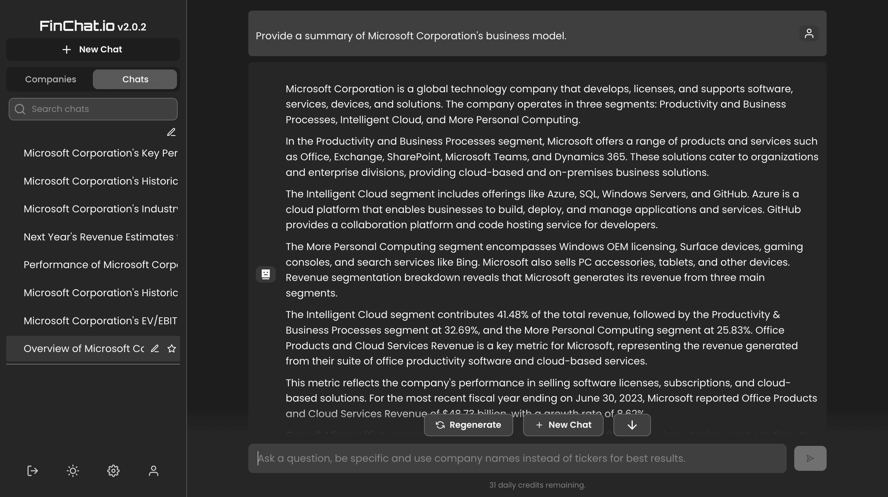 FinChat - MSFT Business Mod.